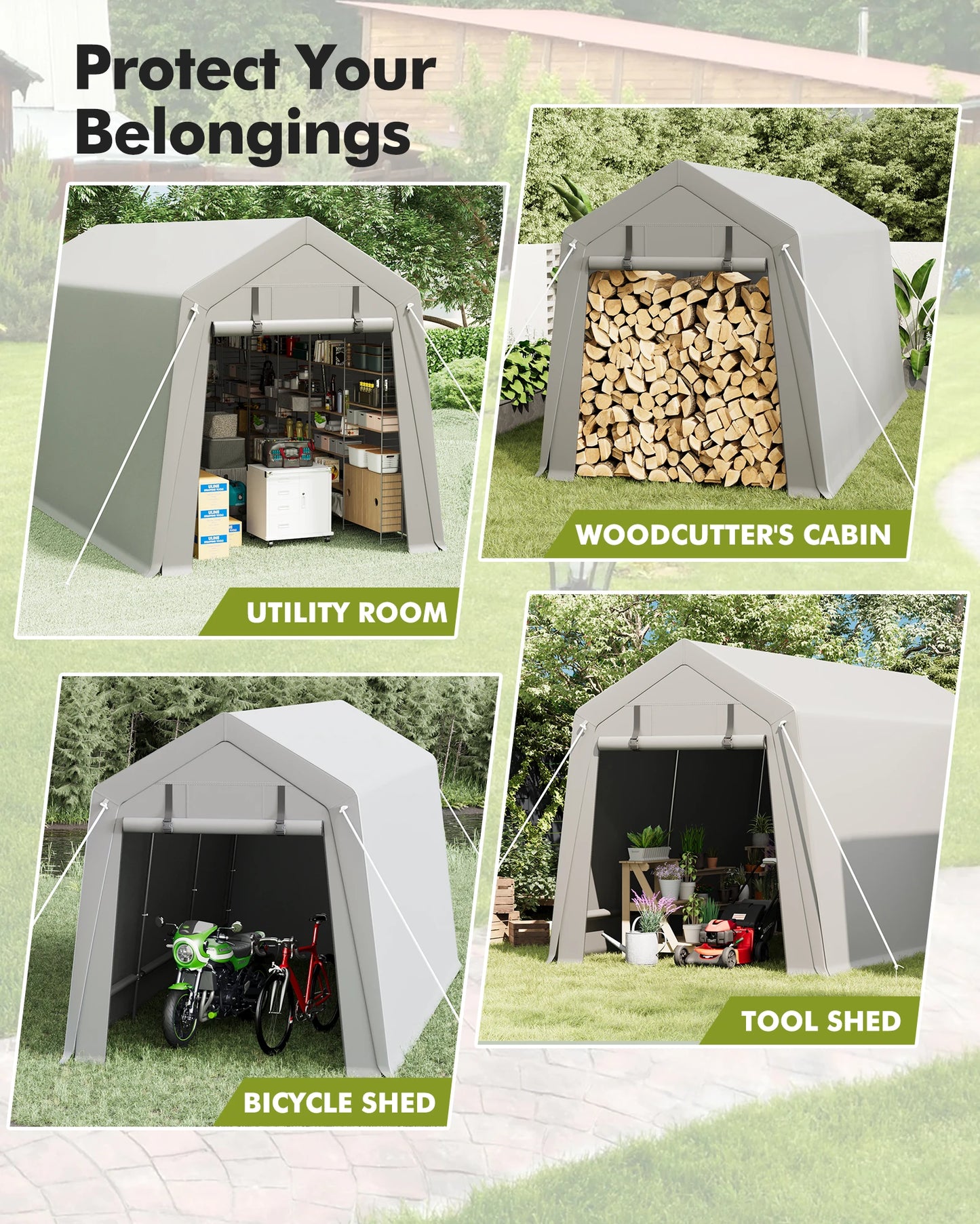 Motorcycle Storage Sheds 7x12 FT Portable Shed with Rolled up Zipper Door, Waterproof, Storage Tent Heavy Duty for Motorcycle
