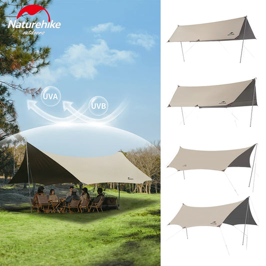 Naturehike UPF12500+ Sun Shelter Camping Outdoor Portable Tarp Waterproof Canopy UV50 Black Coating Sunshade Thickened Pole