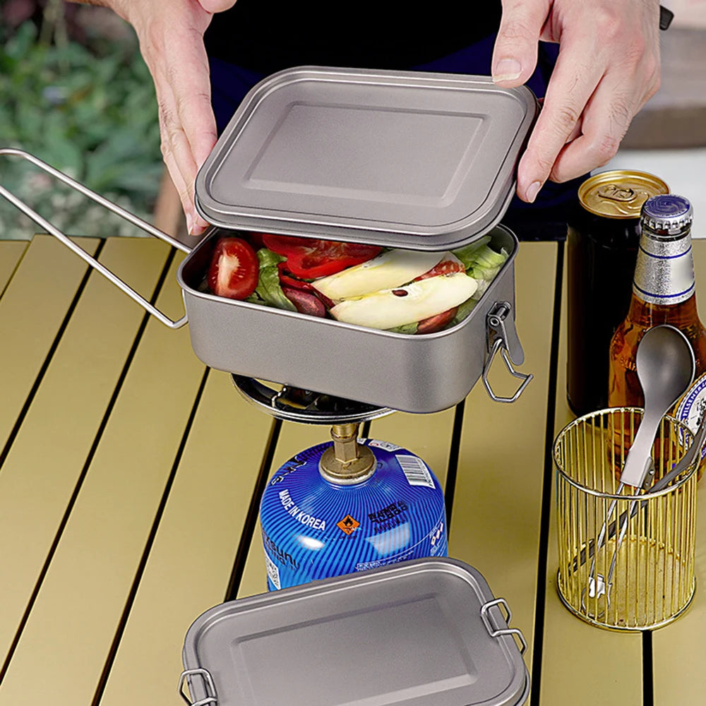 Camping Bento Box Titanium Bento Box Outdoor 800ml Lunch Box Rectangle Food Storage Container