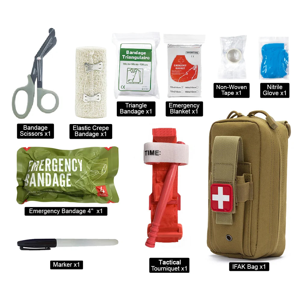 8pcs IFAK Tactical Molle Pouch Survival First Aid Kit for Emergency Rescue Outdoor Camping Hiking Sports Portable
