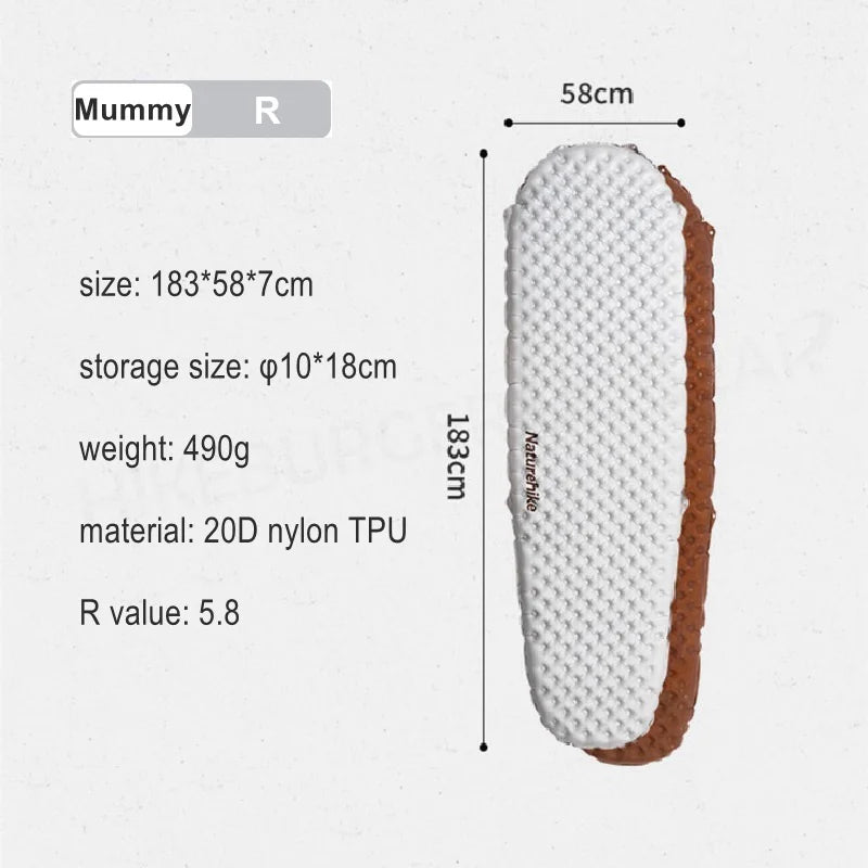 Naturehike Tuye 5.8 R Value UL Mattress Ultralight Inflatable Sleeping Pad Camping Air Mat  Winter Outdoor Hike Cushion