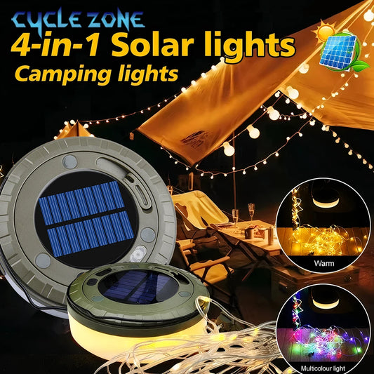 Solar Camping Lamp 10 meter String Light Outdoor Tent Lamp Type-C Atmosphere Lantern LED Flashlight with Hook Lights Outdoor