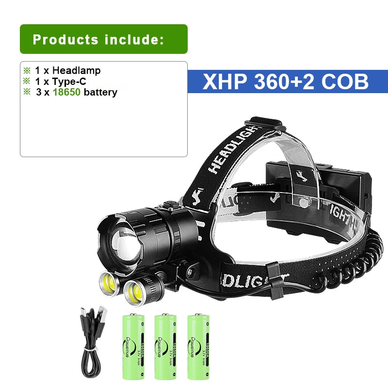 Newest XHP360 Powerful Headlamp Usb Rechargeable Head Flashlight LED XHP90 Waterproof Headlight 18650 High Power Head Lamp Light