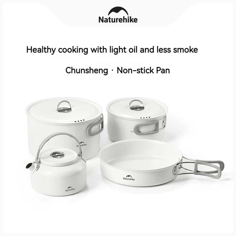 Naturehike Ceramic Non-Stick Cookware Kit Storage Outdoor Camping equipment Kettle Frying Pan Pot Portable Picnic Tablewar Set