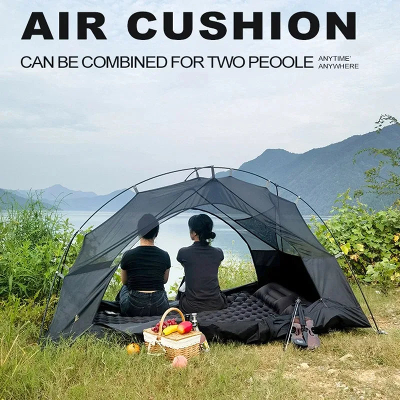 Inflatable Air Matt Double Sleeping Pad Camping Air Mat with Pillow Air Mattress Waterproof Nature Hike Folding Sleeping Mat