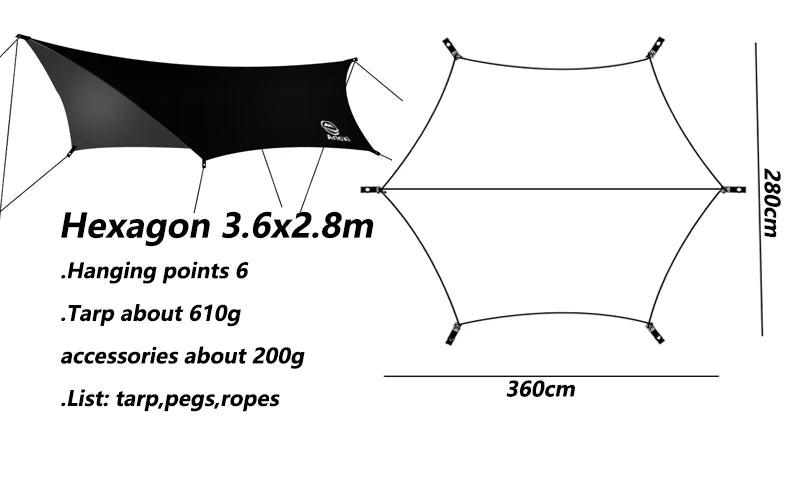 Aricxi 210t polyester Ultralight Outdoor Camping black silver coating Anti-ultraviolet rhombus square hexagon sun shelter tarp
