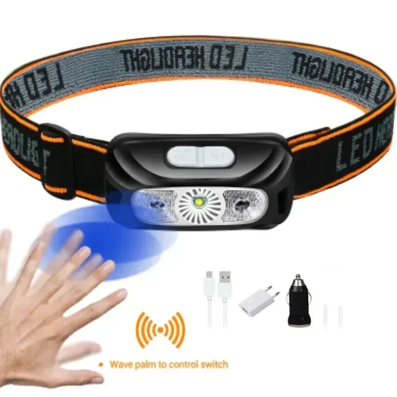 Mini Rechargeable Powerful Sensor Headlamp Fishing Camping USB Head Flashlight COB LED Head Light Torch Headlights Front Lantern