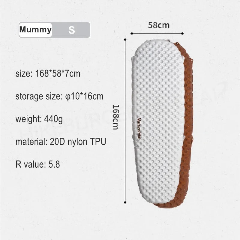 Naturehike Tuye 5.8 R Value UL Mattress Ultralight Inflatable Sleeping Pad Camping Air Mat  Winter Outdoor Hike Cushion