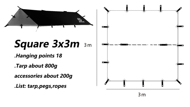 Aricxi 210t polyester Ultralight Outdoor Camping black silver coating Anti-ultraviolet rhombus square hexagon sun shelter tarp
